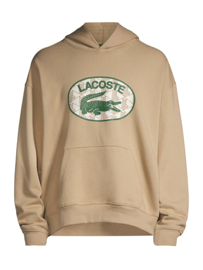 Shop Lacoste Men's Logo Print Loose-fit Hoodie Sweatshirt In Beige