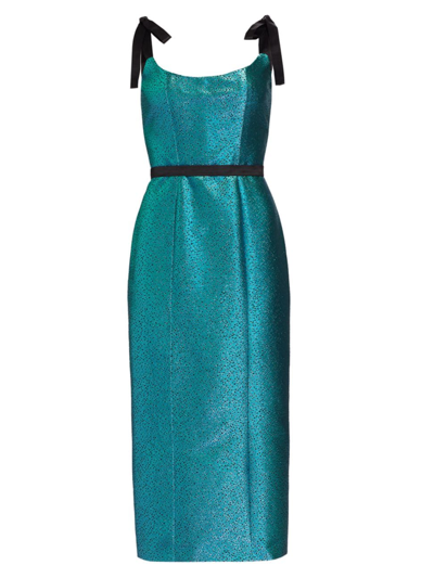 Shop Markarian Women's Acacia Tie-strap Corset Midi-dress In Metallic Blue Dot