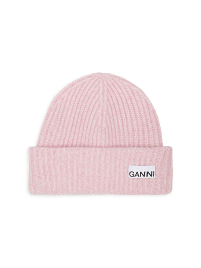Shop Ganni Women's Wool Blend Logo Beanie In Lilac Sachet