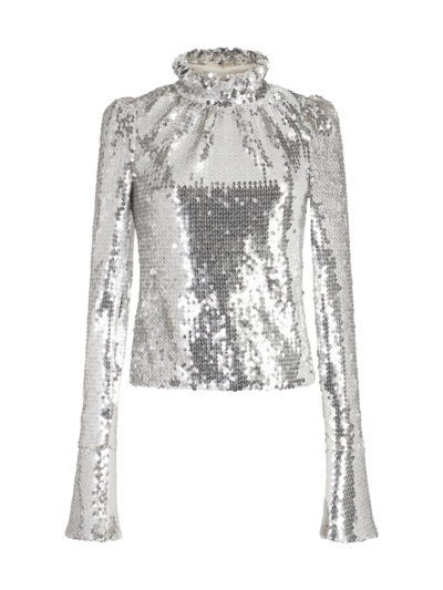 Shop Rabanne Women's Sequined Stand Collar Top In Silver