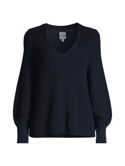 Shop Nic + Zoe Women's Shaker-knit V-neck Sweater In Black Indigo