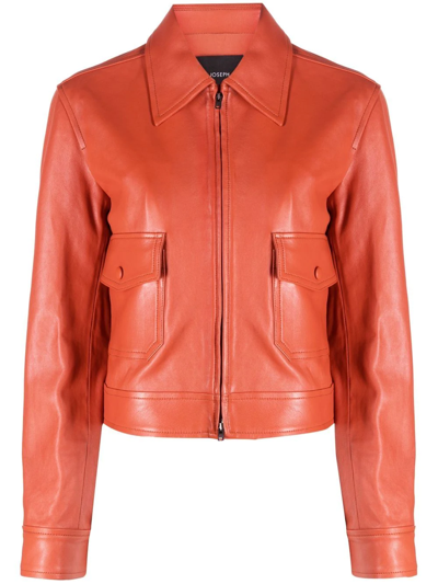 Shop Joseph Joanne Leather Jacket In Orange