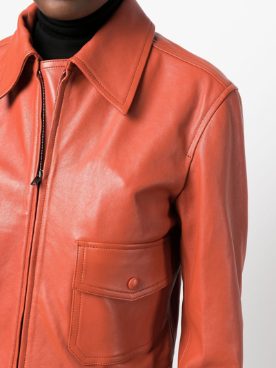 Shop Joseph Joanne Leather Jacket In Orange