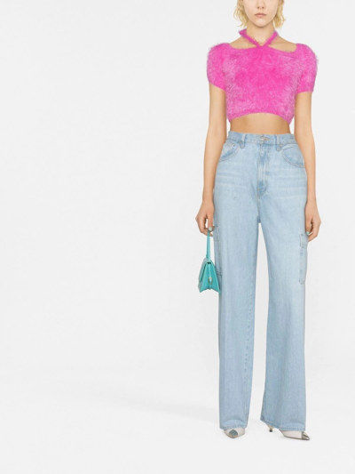 Msgm Fluffy Solid Knit Crop Top In Fucsia | ModeSens