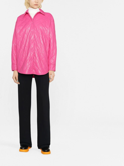 Shop Msgm Diamond-quilted Shirt Jacket In Pink