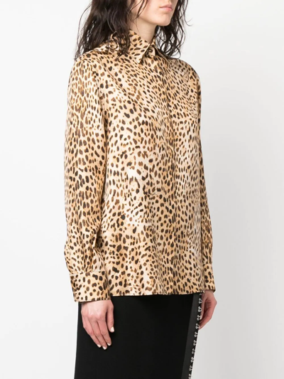 Shop Roberto Cavalli Leopard Print Concealed Placket Shirt In Neutrals