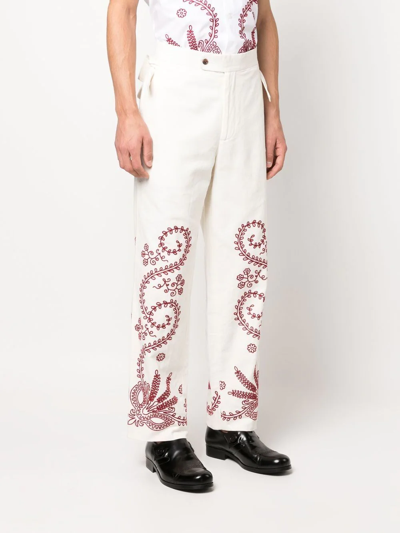 Shop Bode Pilea Straight-leg Trousers In Weiss