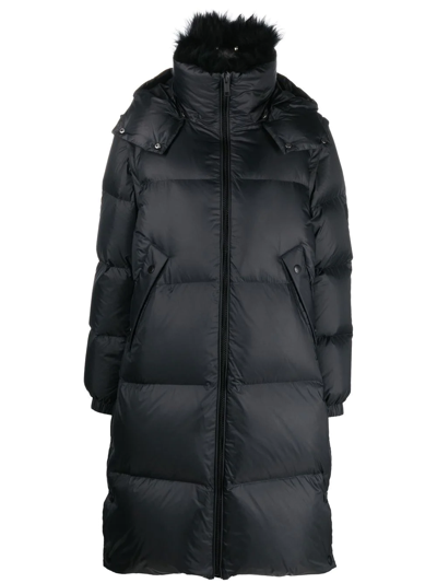 Yves Salomon Shearling-collar Feather-down Coat In Black