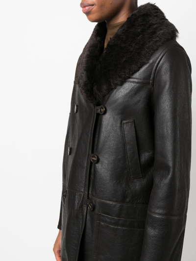 Shop Yves Salomon Lambskin Shawl Collar Coat In Black