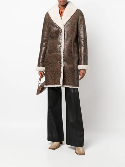 Yves Salomon Meteo Single-breasted Shearling Coat In Braun