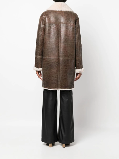 Yves Salomon Meteo Single-breasted Shearling Coat In Braun