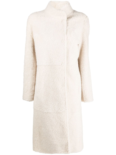 Shop Yves Salomon Long Belted Shearling Coat In White