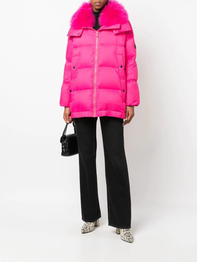 Shop Yves Salomon Lambswool-collar A-line Down Jacket In Pink