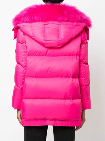 Shop Yves Salomon Lambswool-collar A-line Down Jacket In Pink