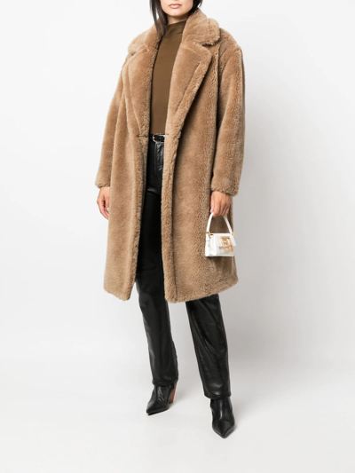 Long Woven Wool Coat In Brown