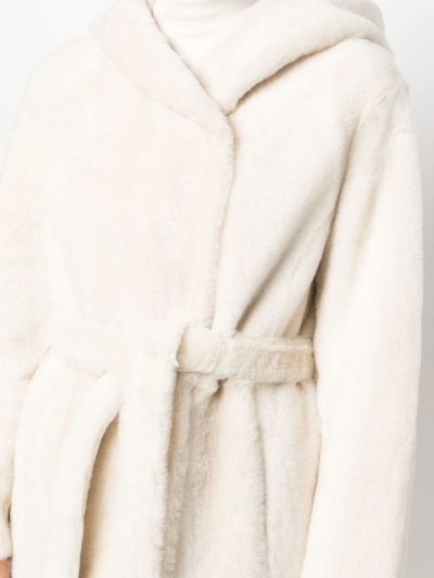 Shop Yves Salomon Reversible Hooded Shearling Coat In Neutrals