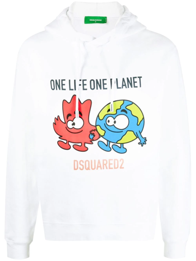 Dsquared2 Graphic-print Drawstring Hoodie In White