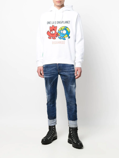 Dsquared2 Graphic-print Drawstring Hoodie In White