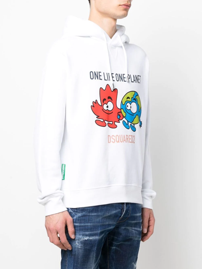 Dsquared2 Graphic-print Drawstring Hoodie In White
