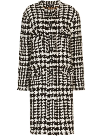 Dolce & Gabbana Black And White Coat With All-over Check Motiv In Wool Blend Woman In White