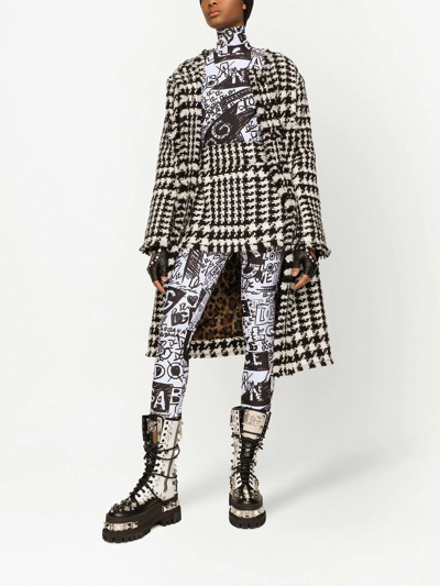 Dolce & Gabbana Black And White Coat With All-over Check Motiv In Wool Blend Woman In White