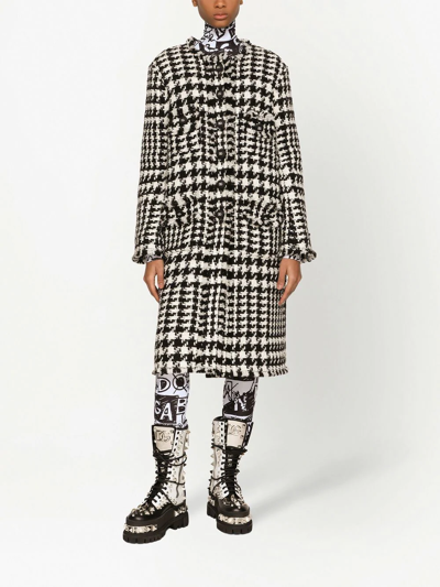 Dolce & Gabbana Black And White Coat With All-over Check Motiv In Wool Blend Woman In White