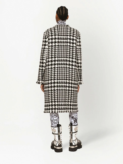 Dolce & Gabbana Black And White Coat With All-over Check Motiv In Wool Blend Woman In White