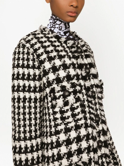 Dolce & Gabbana Black And White Coat With All-over Check Motiv In Wool Blend Woman In White