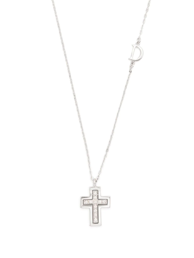 Shop Damiani 18kt White Gold Diamond Cross Pendant Necklace In Silver