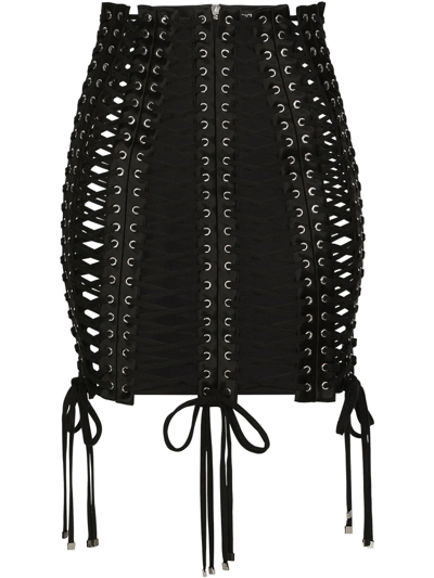 Shop Dolce & Gabbana Eyelet-embellished Miniskirt In Black