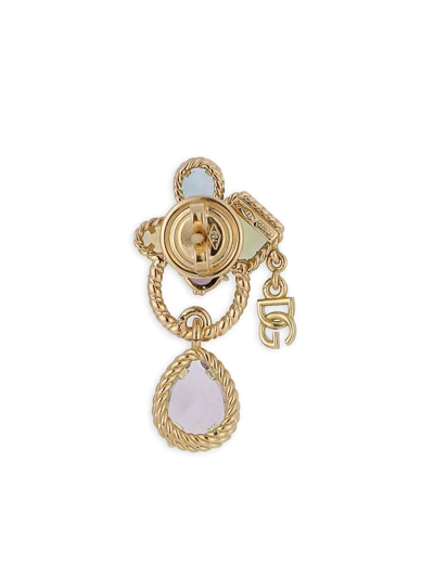 Dolce & Gabbana 18kt Yellow Gold Pierced Earrings Withmulticolors Gemstones In Gold