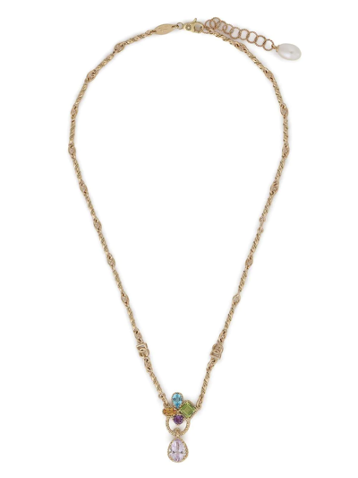 Shop Dolce & Gabbana 18kt Yellow Gold Rainbow Gemstone Pendant Necklace