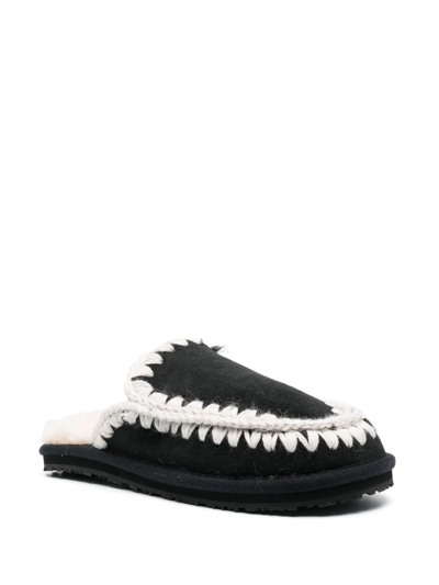 Mou Eskimo Stitching Slipper-mule In Black Suede In Schwarz