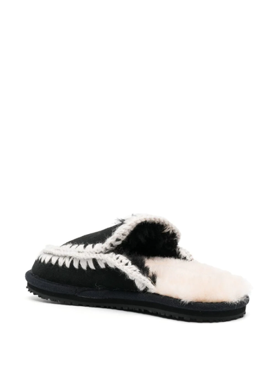 Mou Eskimo Stitching Slipper-mule In Black Suede In Schwarz