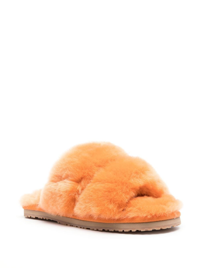 Shop Mou Open-toe Shearling Slides In Orange