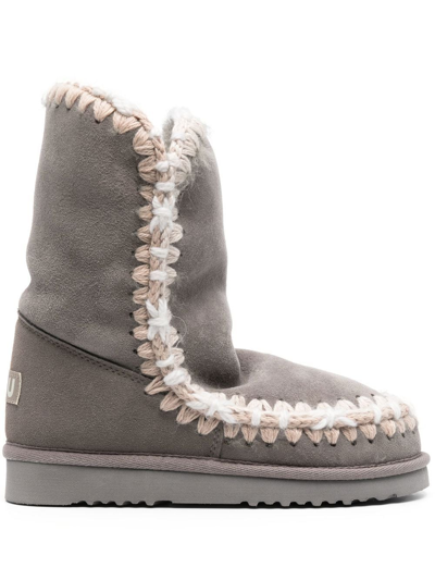 Mou Constrast-stitching Moccasin Boots In Grau