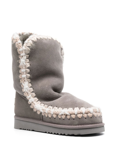 Mou Constrast-stitching Moccasin Boots In Grau