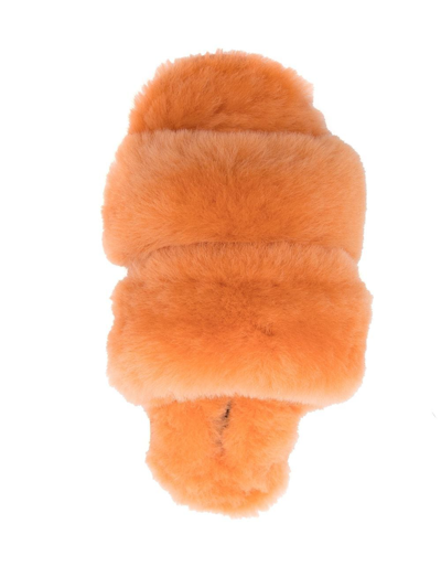 Shop Mou Open-toe Shearling Slides In Orange