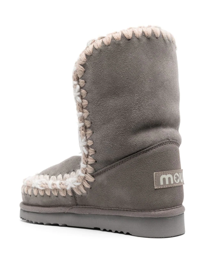 Mou Constrast-stitching Moccasin Boots In Grau