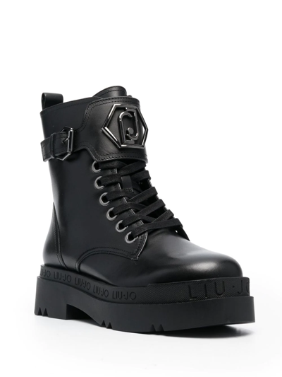 Shop Liu •jo Logo-plaque Combat Boots In Black