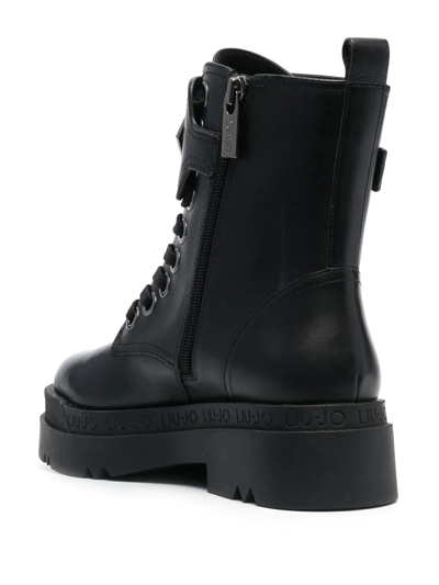 Shop Liu •jo Logo-plaque Combat Boots In Black