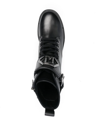 Shop Liu •jo Logo-plaque Combat Boots In Black