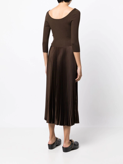 Shop Polo Ralph Lauren Wool Pleated-skirt Midi Dress In Brown