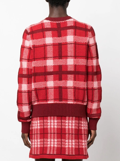Shop Barrie Check-pattern Cashmere Jumper In Red