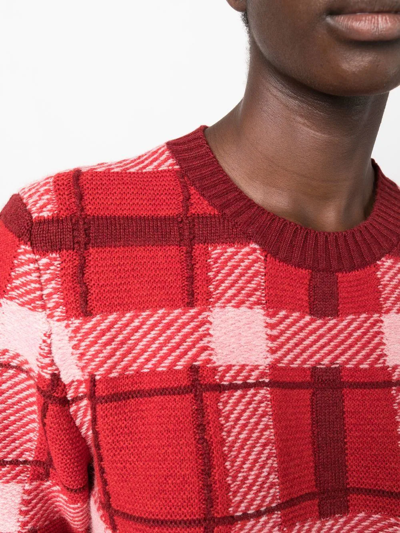 Shop Barrie Check-pattern Cashmere Jumper In Red