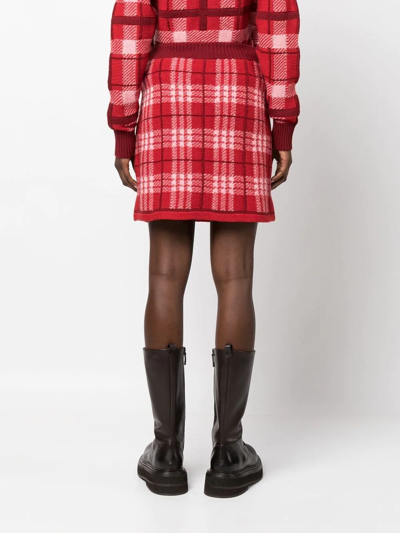 Shop Barrie Knitted Check-print Miniskirt In Red