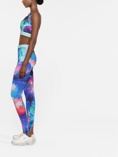 Versace Jeans Couture Abstract-print Logo-waistband Leggings In Blue