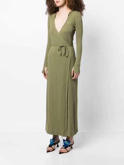 Shop Marine Serre Hooded Wrap Dress In Green