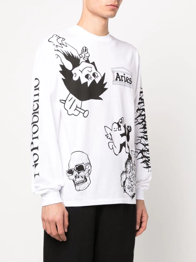Shop Aries Graphic-print Long-sleeved T-shirt In Weiss