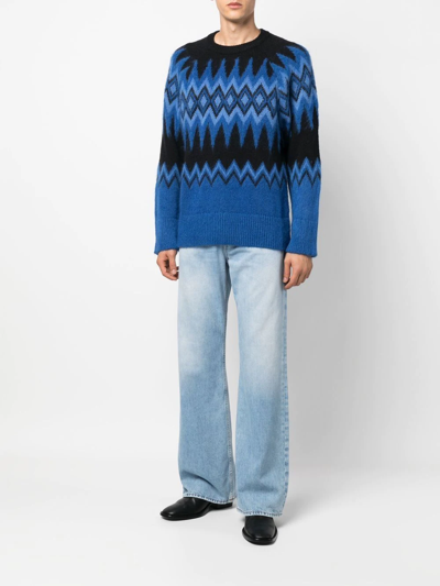 Shop Laneus Knitted Graphic Jumper In Blau